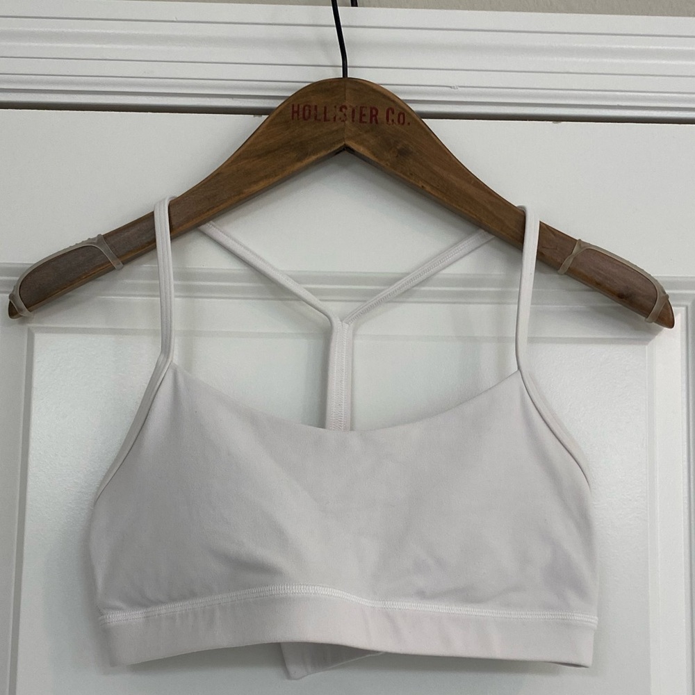 Lululemon White Flow Y Adjustable Sport Bra.